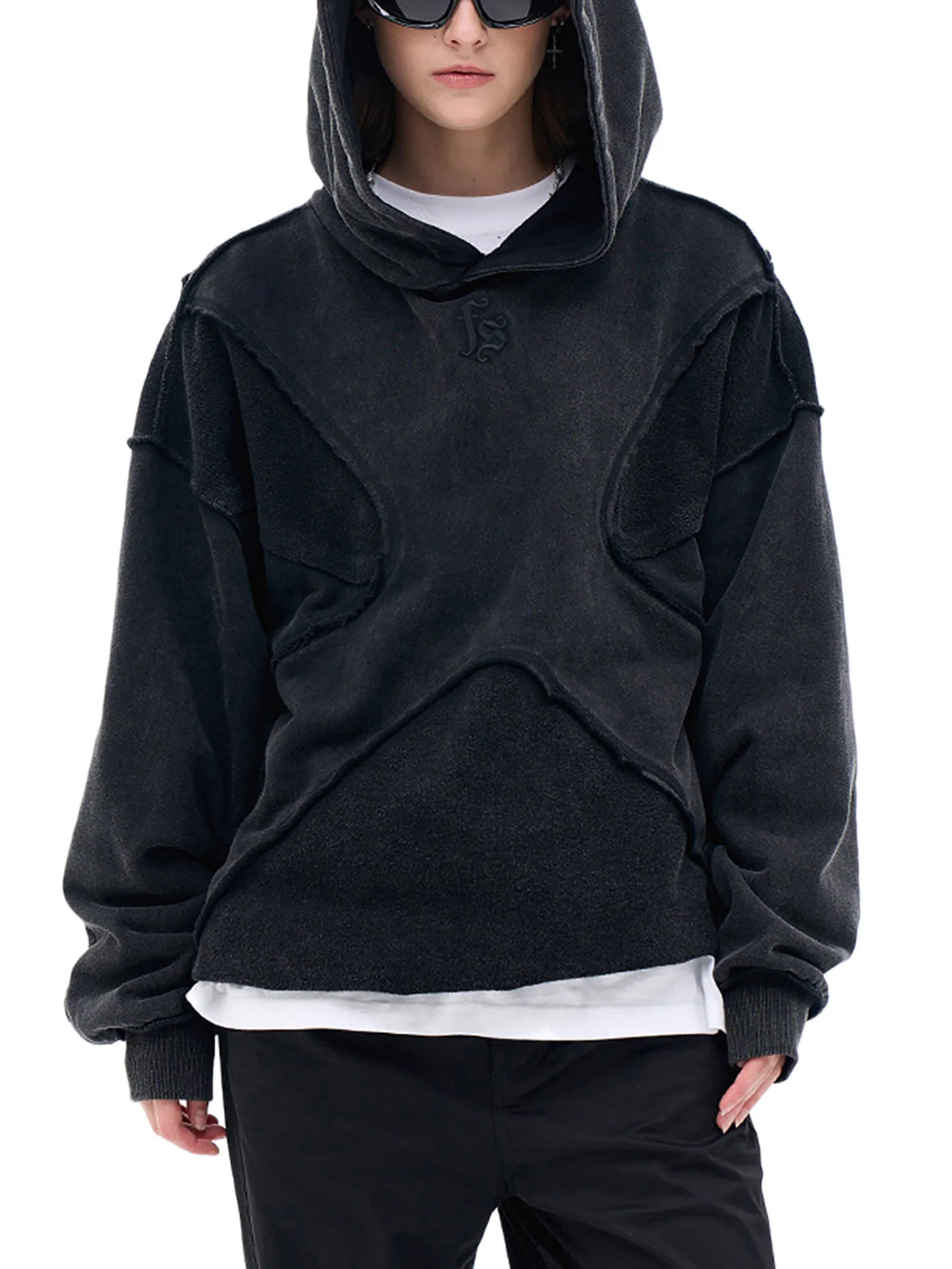 Washed Splicing Hoodie - 1985