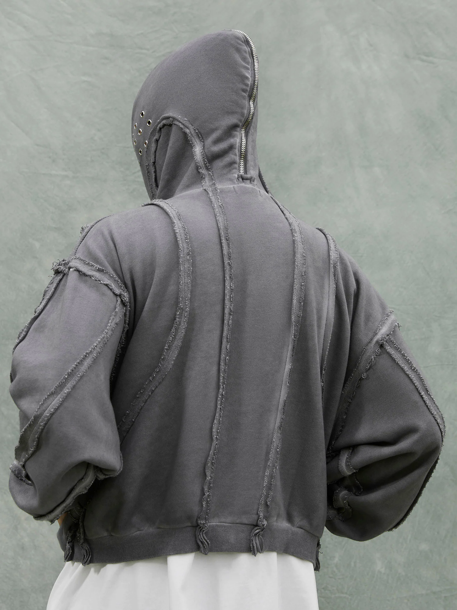 Heavy Washed Distressed Full Zip Hoodie - 2057