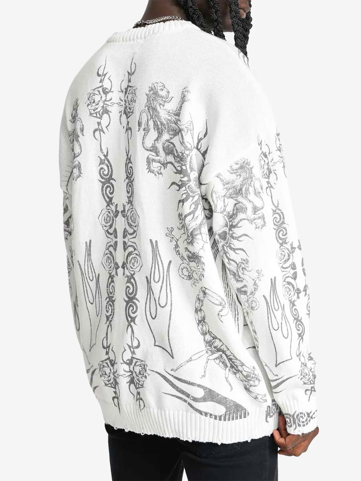 Skull Print Distressed Sweater - 1002