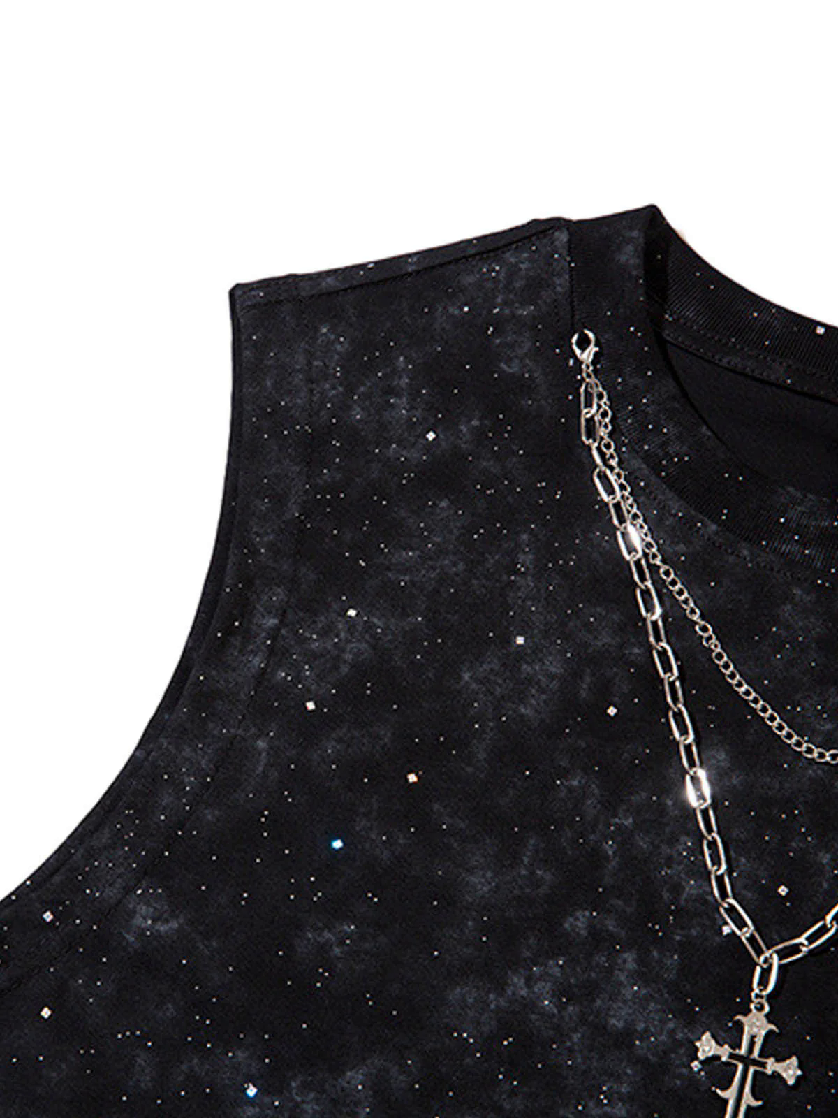 Retro Rhinestone Cross Chain Vest