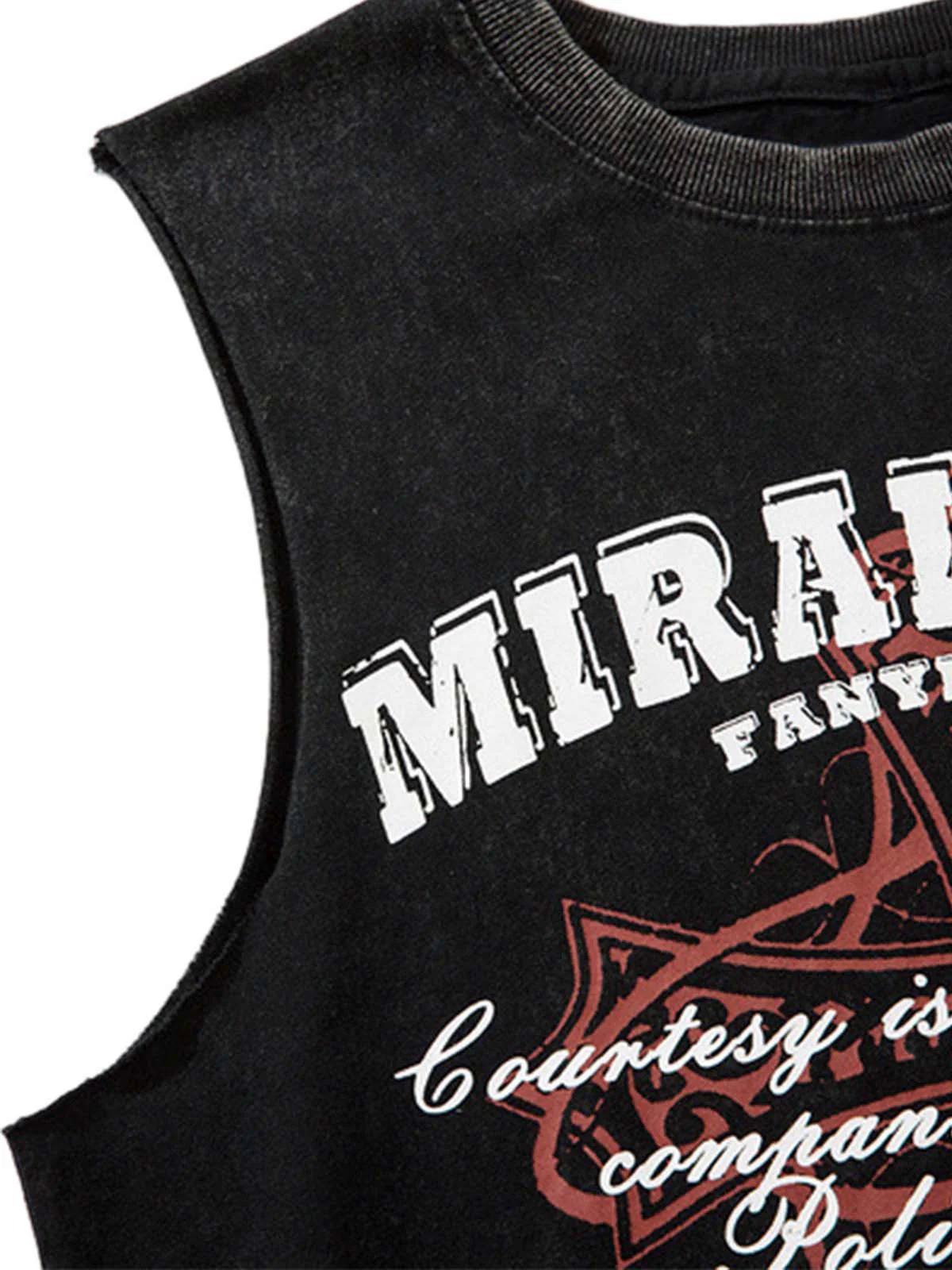 Distressed Ripped Graphic Cross Print Vest