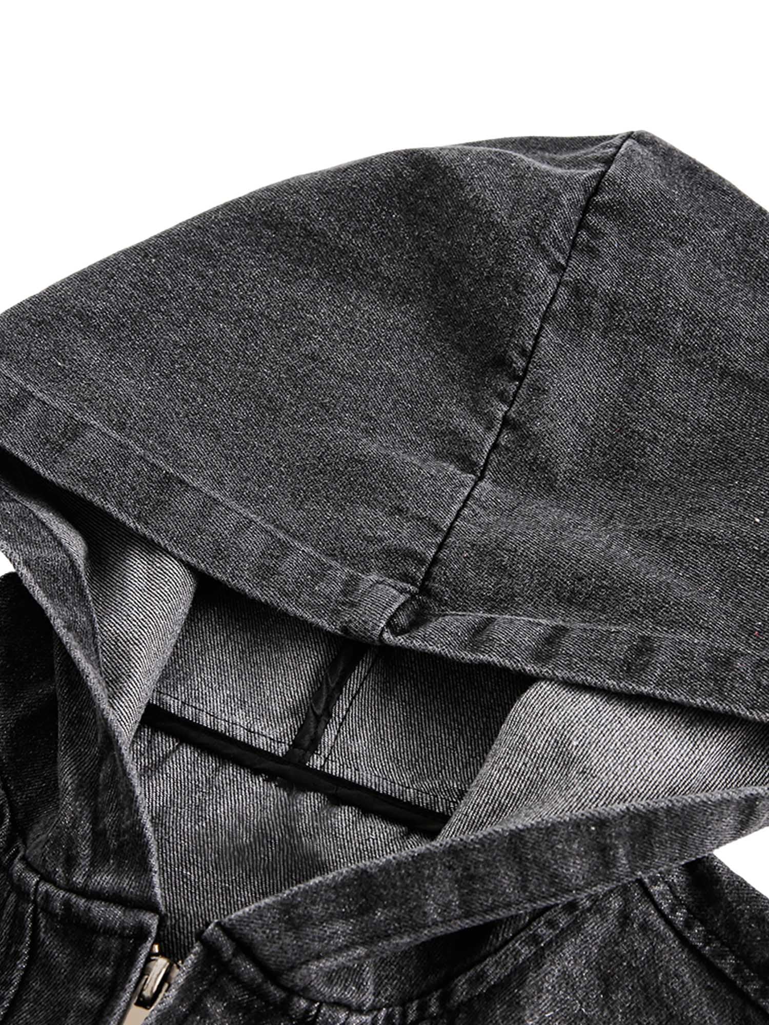 Retro Distressed Washed Denim Hoodie - 2176