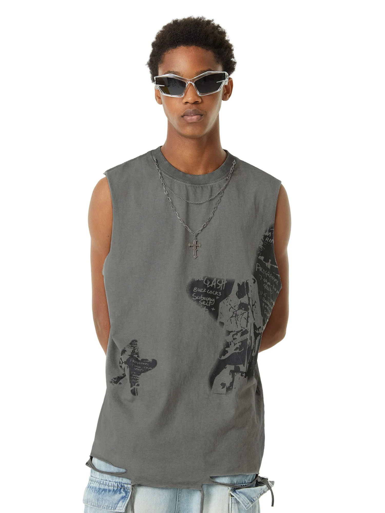 Vintage Necklace Star Print Hip-hop Tank Top - 2070