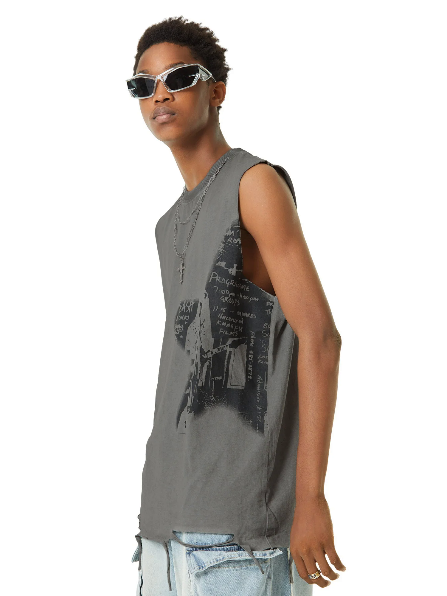 Vintage Necklace Star Print Hip-hop Tank Top - 2070